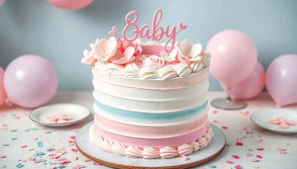 Creative gender reveal cake decorations with pink and blue themes