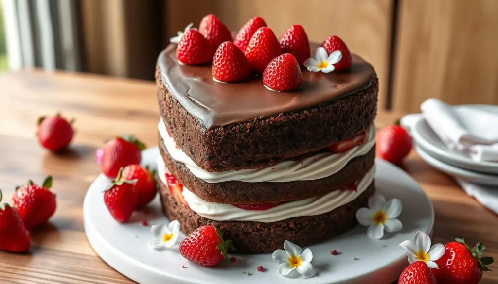 Heart-shaped cake layers stacked with precision, ready for frosting and decoration, surrounded by essential baking tools and ingredients.