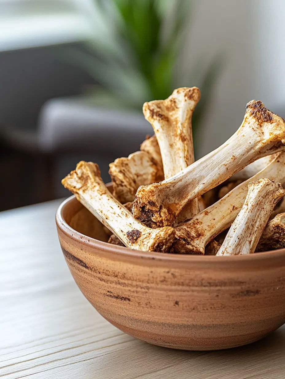 A rustic bowl filled with roasted soup bones ready for making bone broth.